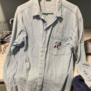 Casual Light Blue Denim Shirt with Embroidered Design